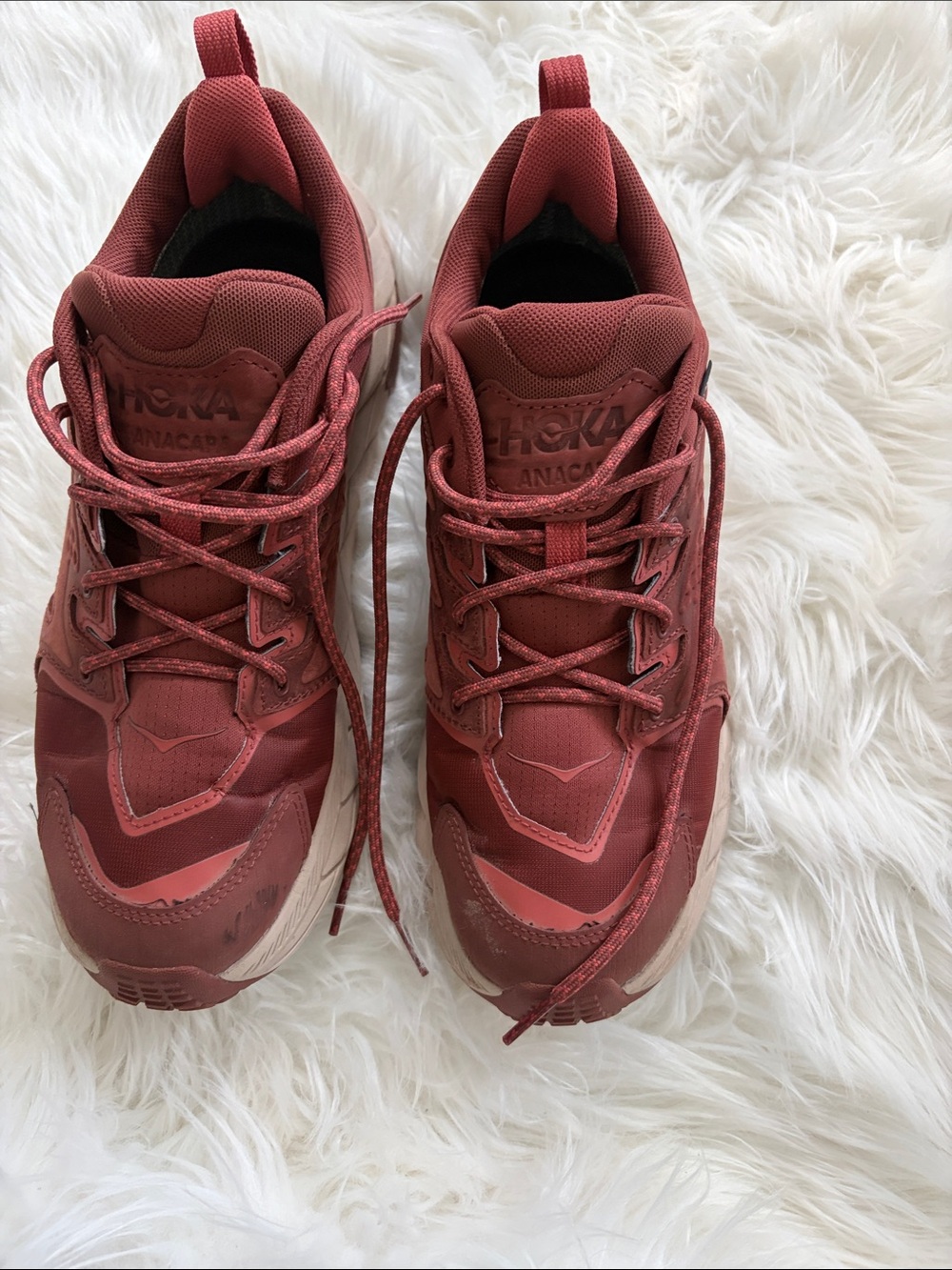 Hoka mens Brick Red Trail Sneakers